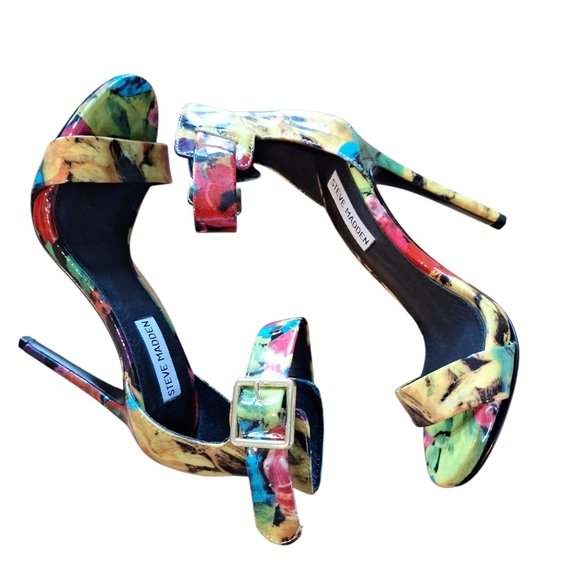Steve Madden Marlenee Multicolor Patent Open Toe Ankle Strap Heels 6.5 - Picture 2 of 10